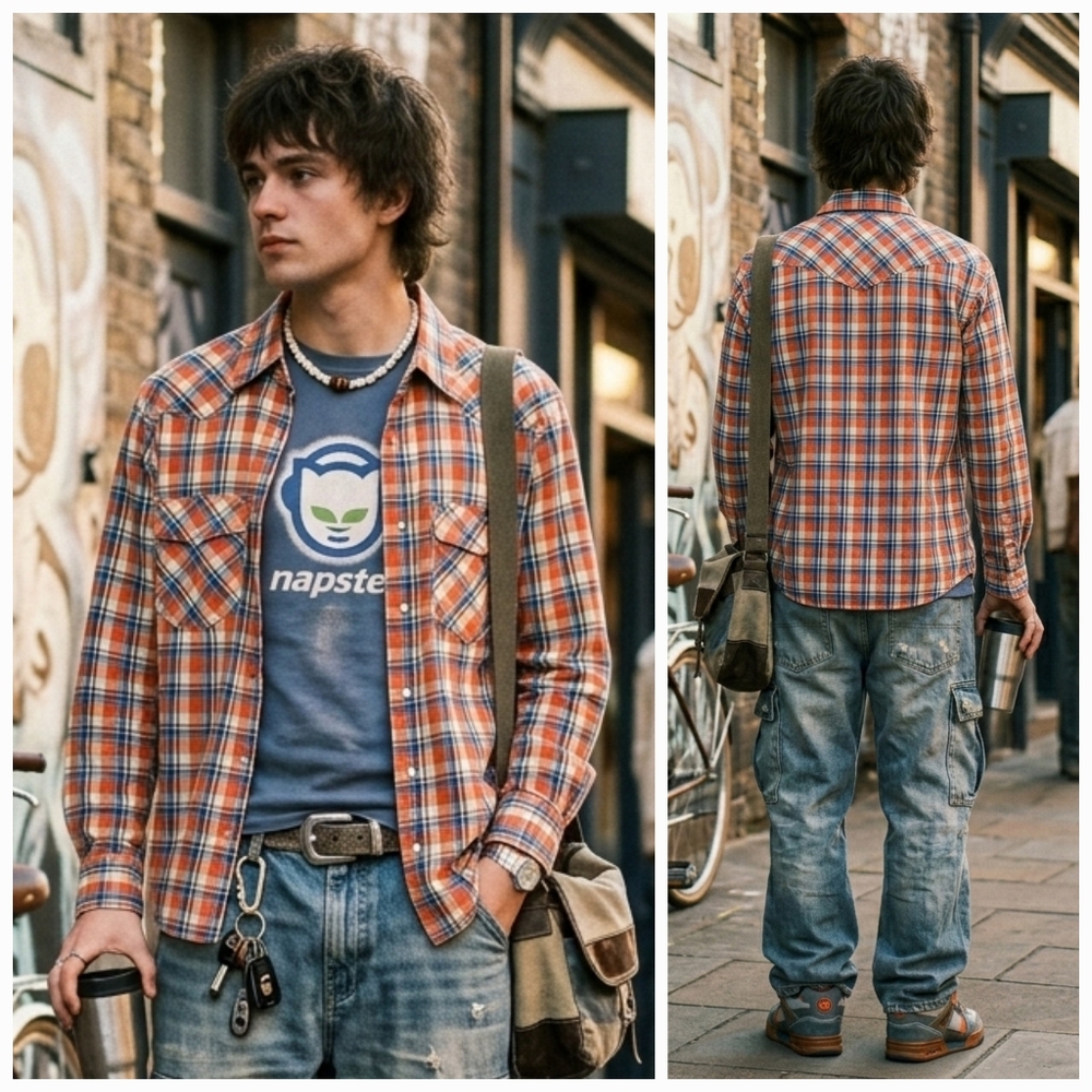 NWT Campus Crew M Deadstock Vintage Y2K Western Madras Plaid Pearl Snap Shirt